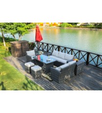 Direct Wicker 7 PCS Outdoor PE Rattan Wicker Sofa Rattan Patio Garden Furniture;  With Wide Cabinet;  Gray