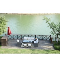 Direct Wicker 7 PCS Outdoor PE Rattan Wicker Sofa Rattan Patio Garden Furniture;  With Wide Cabinet;  Gray