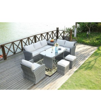 Direct Wicker 7 PCS Outdoor PE Rattan Wicker Sofa Rattan Patio Garden Furniture;  With Wide Cabinet;  Gray