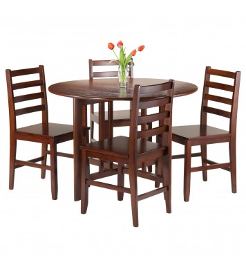 Alamo 5-Pc Round Drop Leaf Table with 4 Hamilton Ladder Back