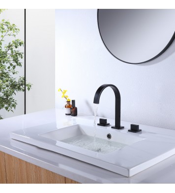 Matte Black 2-Handle 3 Holes Widespread Bathroom Sink Faucet Solid Brass RBF65020MB