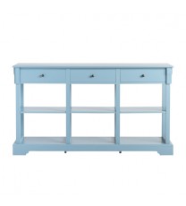 Console Sofa Table with Ample Storage; Retro Kitchen Buffet Cabinet Sideboard with Open Shelves and 3 Drawers; Accent Storage Cabinet for Entryway/Living Room Teal Blue Color