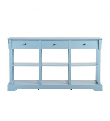 Console Sofa Table with Ample Storage; Retro Kitchen Buffet Cabinet Sideboard with Open Shelves and 3 Drawers; Accent Storage Cabinet for Entryway/Living Room Teal Blue Color