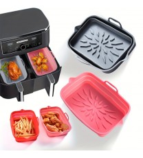 Rectangular Air Fryer Liners; Foldable Silicone Tray; Air Fryer Accessories; Reusable Grill Plate; Heat Resistant Microwave Silicone Plate; Home Kitchen Items