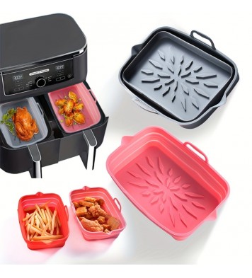 Rectangular Air Fryer Liners; Foldable Silicone Tray; Air Fryer Accessories; Reusable Grill Plate; Heat Resistant Microwave Silicone Plate; Home Kitchen Items