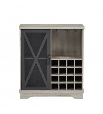 Single door wine cabinet with 16 wine storage compartments (Gray;  31.50" W*13.78" D*35.43" H)