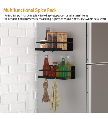 2 Packs Magnetic Spice Holder Rack Organizer Strong Magnetic Seasoning Storage Shelf with 4 Removable Hooks for Refrigerator Microwave