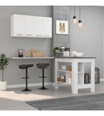 Caledon 2 Piece Kitchen Set, Kitchen Island + Upper Wall Cabinet , White /Walnut