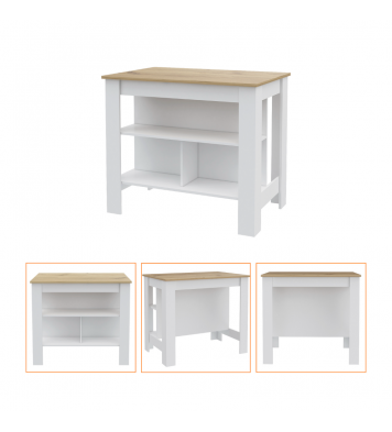 Austin 2 Piece Kitchen Set, Upper Wall Cabinet + Kitchen Island , White /Walnut