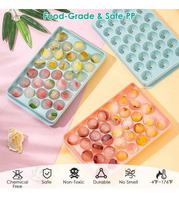 4 Packs Small Ice Cube Trays Mini Circle Ice Cube Tray Round Ice Ball Maker Mold with Lid Bin 132Pcs Ice Cubes for Chilling Drinks Coffee Juice Cocktail Whiskey