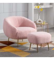 Modern Comfy Leisure Accent Chair; Teddy Short Plush Particle Velvet Armchair with Ottoman for Living Room