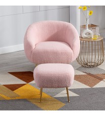 Modern Comfy Leisure Accent Chair; Teddy Short Plush Particle Velvet Armchair with Ottoman for Living Room