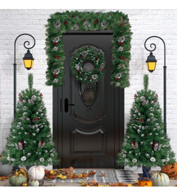 Pre-lit Xmas Tree Artificial Christmas 4-Piece Set,Garland, Wreath and Set of 2 Entrance Trees X-mas