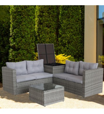 4 Piece Patio Sectional Wicker Rattan Outdoor Furniture Sofa Set with Storage Box Grey