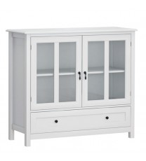 Buffet storage cabinet with double glass doors and unique bell handle