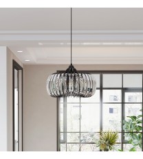 Modern Oblate Black Crystal Chandelier Fixture; Ceiling Pendant light for Living Room; Bedroom; Kitchen; Dining Room; Hallway; Adjustable Color Temperature; Dimmable; 120V; E26; W16.5*L31.5