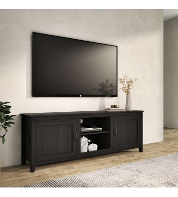 TV Stand Storage Media Console Entertainment Center; Tradition Black; with doors