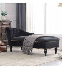 58" Velvet Chaise Lounge; Button Tufted Right Arm Facing Lounge Chair with Nailhead Trim & Solid Wood Legs for Living Room or Office;  Sleeper Lounge Sofa (Black)