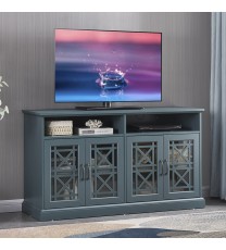 53” Wooden TV Console; Storage Buffet Cabinet; Sideboard with Glass Door and Adjustable Shelves; Console Table for Dining Living Room Cupboard; Dark Teal