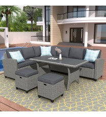 Patio Furniture Set;  5 Piece Outdoor Conversation Set;  Dining Table Chair with Ottoman and Throw Pillows