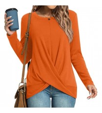 Women's Winter Fall Tunic Tops Long Sleeve Casual T-Shirts Front Twist Crewneck Blouse For Leggings