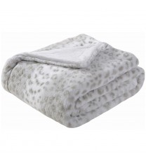 Printed Faux Rabbit Fur Throw, Lightweight Plush Cozy Soft Blanket, 60" x 70", Grey Leopard