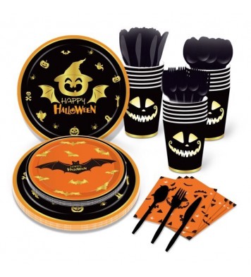 Halloween Pumpkin Blood Hand Bat Paper Plates Party Supplie Plates and Napkins Birthday Disposable Tableware Set Party Dinnerware Serves 8 Guests for Plates, Napkins, Cups 68PCS