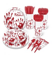 Halloween Blood Hand Bleeding Paper Plates Party Supplie Plates and Napkins Birthday Disposable Tableware Set Party Dinnerware Serves 8 Guests for Plates, Napkins, Cups 68PCS