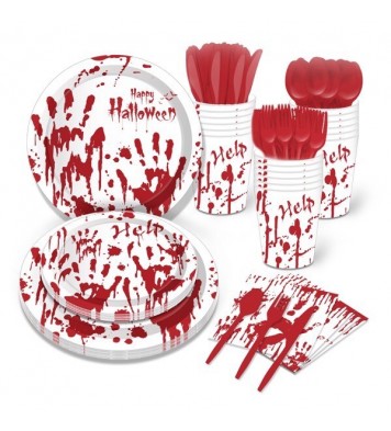 Halloween Blood Hand Bleeding Paper Plates Party Supplie Plates and Napkins Birthday Disposable Tableware Set Party Dinnerware Serves 8 Guests for Plates, Napkins, Cups 68PCS