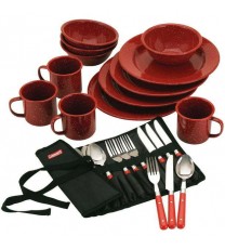 24-Piece Enamel Dinnerware Set, Red