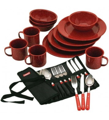 24-Piece Enamel Dinnerware Set, Red