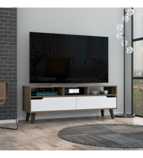 Tv Stand 2.0 For TV´s up 52" Bull, Three Open Shelves,Two Drawers, Dark Brown / White Finish