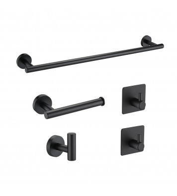 Bathroom Hardware Set;  Matte Black Stainless Steel Bathroom Hardware Set;  Including 16" Hand Towel Bar;  Toilet Paper Holder;  Robe Towel Hooks;  Round Wall Mounted Set Bathroom Accessories Kit