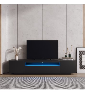 TV Cabinet Wholesale, Black TV Stand with Lights, Modern LED TV Cabinet with Storage Drawers, Living Room Entertainment Center Media