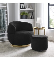 Barrel Chair with Gold Stainless Steel Base;  with Storage Ottoman;  Teddy Fabric