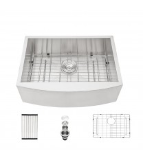 Farmhouse Apron Handmade Stainless Steel Kitchen Sink, Apron Front Single Bowl Bar Sink with Drain Kit