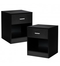 Set of 2 Modern Wooden Nightstands with Storage Drawer and Open Cabinet