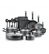 Easy Care Nonstick Cookware, 20 Piece Set, Grey, Dishwasher Safe