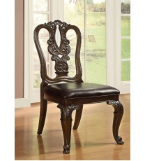 Traditional Intricate Back Design Set of 2 Side Chairs Brown Cherry Solid wood Chair Padded Leatherette Seat Kitchen Dining Room Furniture