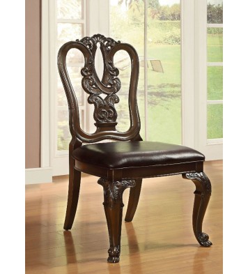 Traditional Intricate Back Design Set of 2 Side Chairs Brown Cherry Solid wood Chair Padded Leatherette Seat Kitchen Dining Room Furniture