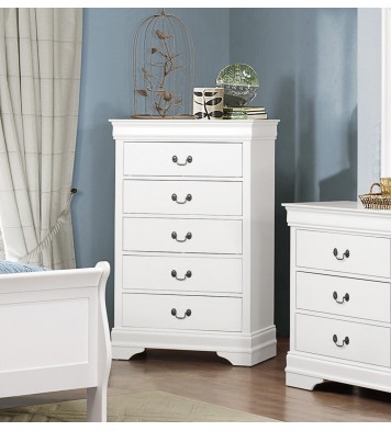 Traditional Design White Finish 1pc Chest of 5 Drawers Antique Drop Handles Drawers Bedroom Furniture