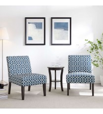 Modern Style 3pc Set Living Room Furniture 1 Side Table and 2 Chairs Blue Fabric Upholstery Wooden Legs