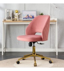 Modern Home Velvet Office Chairs, Adjustable 360 °Swivel Chair Engineering Plastic Armless Swivel Computer Chair With Wheels for Living Room, Bed Room Office Hotel Dining Room .Pink