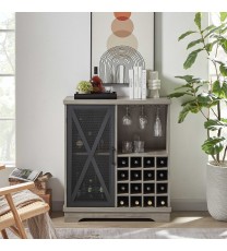 JHX Single door wine cabinet with 16 wine storage compartments (Gray, 31.50" W*13.78" D*35.43" H)