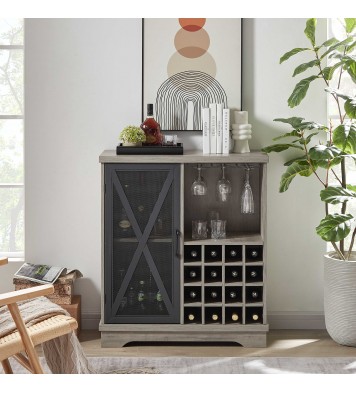 JHX Single door wine cabinet with 16 wine storage compartments (Gray, 31.50" W*13.78" D*35.43" H)