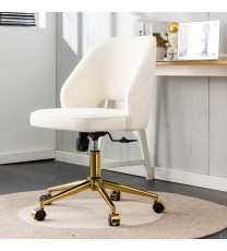 Modern Home Teddy Velvet Office Chairs, Adjustable 360 °Swivel Chair Engineering Plastic Armless Swivel Computer Chair With Wheels for Living Room, Bed Room Office Hotel Dining Room.White.