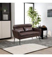 51"W Classical Loveseat Small Sofa Small Mini Room Couch Two-Seater Sofa With 2 Throw Pillows Black Metal Legs for Small Space Office Studio Apartment Bedroom, Dark Brown Bronzing Suede