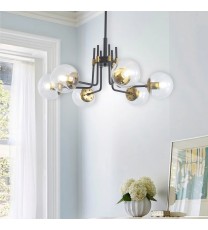 Modern American style chandelier-black gold iron-glass lampshade -6 bulbs