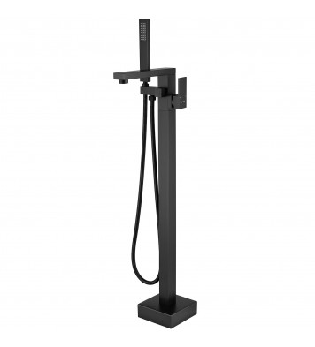 Single-Handle Freestanding Floor Mount Roman Tub Faucet Bathtub Filler with Hand Shower in Matte Black