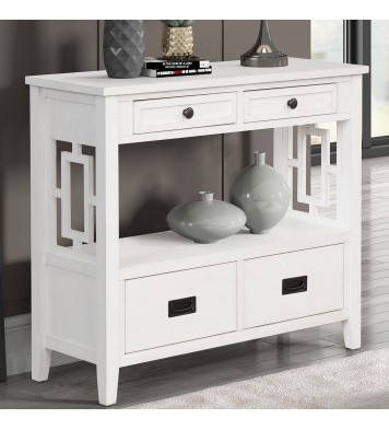 36'' Farmhouse Pine Wood Console Table Entry Sofa Table with 4 Drawers & 1 Storage Shelf for Entryway Living Room Bedroom Hallway Kitchen (Antique White)